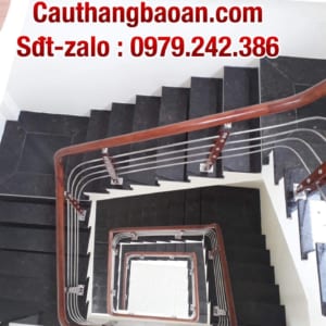 Cầu thang inox gỗ đẹp. Cầu thang inox tay vịn gỗ