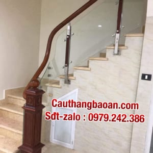 Cầu thang kính đẹp hiện đại, cầu thang kính gỗ đẹp