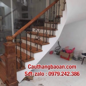 Cầu thang sắt gỗ, cầu thang lan can sắt