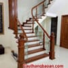 Cầu thang gỗ kính đẹp tại Hà Nội, cầu thang lan can kính cường lực