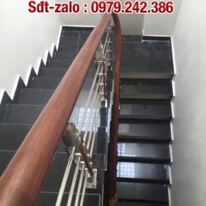Cầu thang inox gỗ, cầu thang inox đẹp