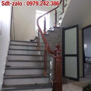 Cầu thang gỗ kính đẹp, cầu thang kính Hà Nội