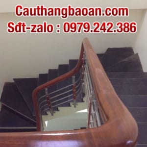 Lan can cầu thang inox, cầu thang inox tay vịn gỗ