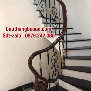 Cầu thang sắt gỗ đẹp tại Hà Nội, cầu thang lan can sắt nghệ thuật