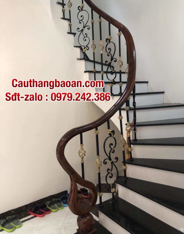 Cầu thang sắt gỗ đẹp tại Hà Nội, cầu thang lan can sắt nghệ thuật
