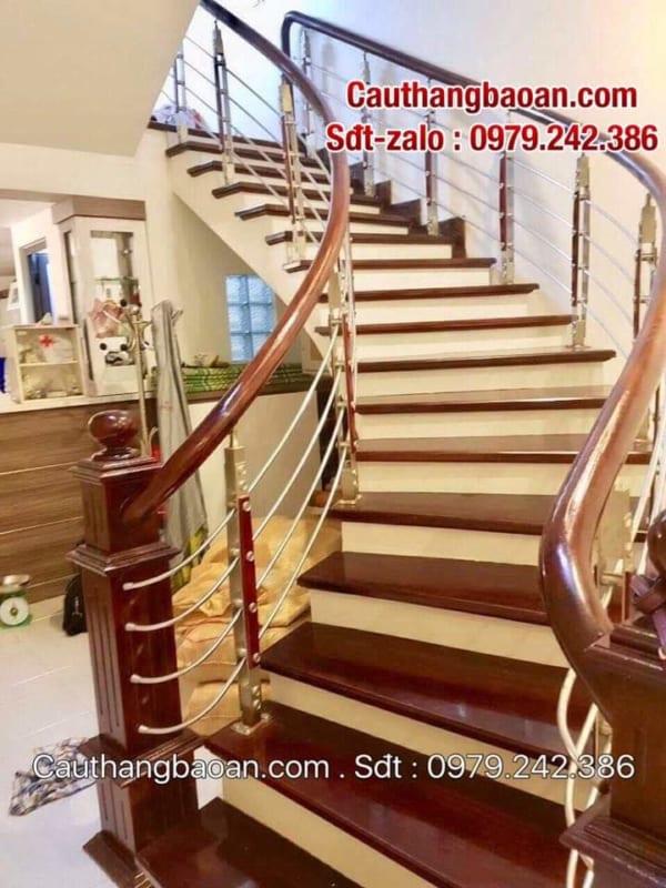 Cầu thang inox tay vịn gỗ giá bao nhiêu, Báo giá cầu thang inox tay vịn gỗ tại Hà Nội