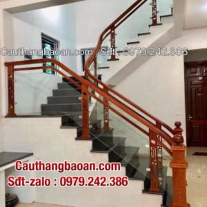Lan can cầu thang gỗ kính tại Hà Nội, Báo giá cầu thang kính tay vịn gỗ