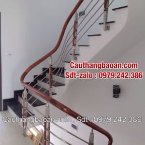 Cầu thang lan can inox gỗ đẹp nhất, Cầu thang inox tay vịn gỗ tại Hà Nội