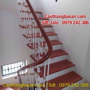 Mẫu cầu thang sắt gỗ đẹp, Cầu thang sắt tay vịn gỗ tại Hà Nội