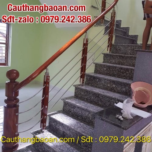 Tổng hợp các mẫu cầu thang inox tay vịn gỗ, Lan can cầu thang inox tay vịn nhựa đẹp hiện đại tại Hà Nội, Vĩnh Phúc